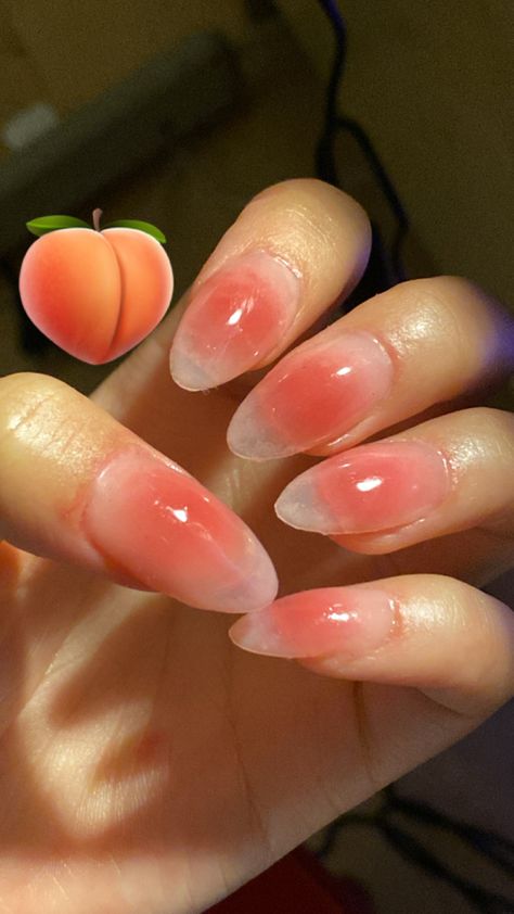 Jelly Peach Nails, Peachy Ombre Nails, Peach Iridescent Nails, Clear Peach Nails, Peach Pearl Nails, Coral Jelly Nails, Jelly Bean Nails, Peach Aura Nails, Peach Jelly Nails