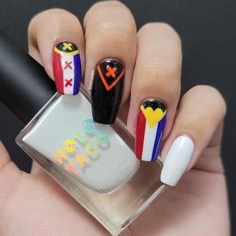 Lovejoy Inspired Nails, Dsmp Inspired Nails, Bisexual Nails Acrylic, Lovejoy Nails, Mcyt Nails, Dsmp Nails, Minecraft Nails, Mc Nails, Light Nail Polish