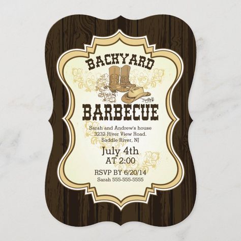 Cowboy Boots Western Backyard Barbecue Invitation - Great Barbecue Western Backyard, Summer Bbq Invitations, Barbecue Invitation, Texas Cowboy Boots, Bbq Games, Barbeque Party, Bbq Invitation, Summer Cookouts, Boots Western