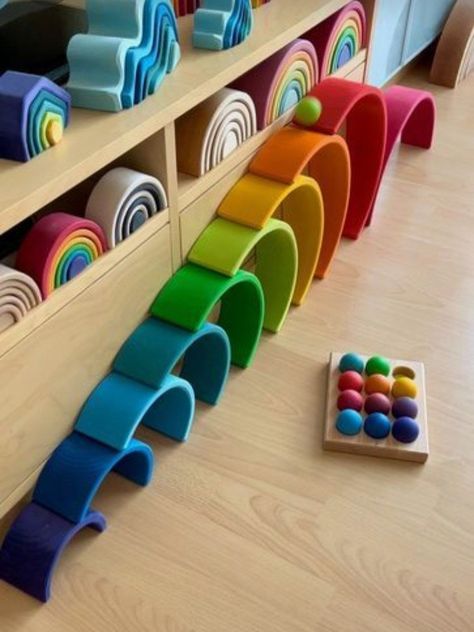 Grimms Rainbow, Grimm's Toys, Car Ramp, Rainbow Activities, Sustainable Toys, Set It Up, Teaching Toddlers, Open Ended Toys, Wooden Rainbow