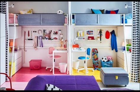 Bunk Bed Girls Room, Loft Beds For Teens, Ikea Loft Bed, Kids Shared Bedroom, Ikea Ideas, Loft Bed Frame, Kids Bedroom Inspiration, Shared Bedroom, Dekorasi Kamar Tidur