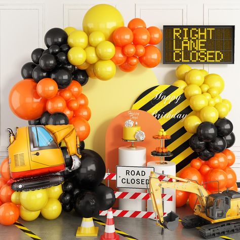 PRICES MAY VARY. 【108Pcs Construction Birthday Party Supplies】Our balloon garland kit contains:3 x 18inch Balloons (black*1,orange*1,yellow*1) , 55 x 10inch Balloons(black*20,orange*20,yellow*15), 45 x 5inch Balloons (black*15,orange*15,yellow*15),1Pcs construction aluminum foil balloons,balloons strip 1pc, adhesive tape 3pcs,ribbon 1pc. 【Premium Material】 Our balloons are made of natural latex.Each of these latex balloons is in a brighter color and 20% thicker than normal latex balloons.safe to Yellow Balloon Garland, Construction Zone Party, Party Balloon Garland, Construction Theme Birthday Party, 2nd Birthday Party For Boys, Construction Theme Party, Construction Birthday Party, Orange Balloons, Boy Birthday Party Themes