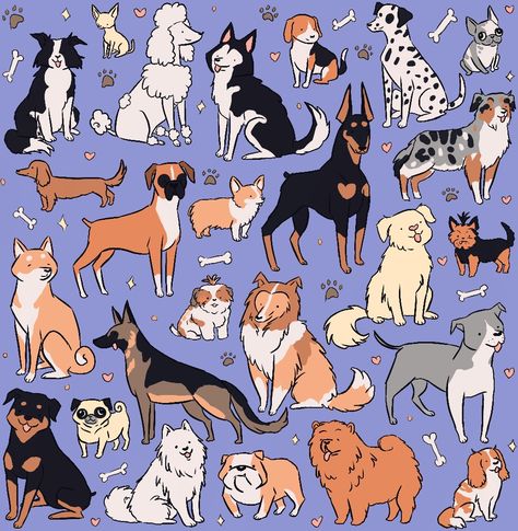 25 cute dog breeds for dog lovers illustration, border collie,  chuwauwa, boodle, husky, chuwauwa, dalmatian, French bulldog, doberman,  Germany shepherd, boxer, shiba inu,  samoyed, chow chow, labrador,  terrier corgi,  pug, shih tzu,  Australian shepherd Dog Art Cartoon, Easy Dog Doodle Simple, Dog Breeds Illustration, Dog Breeds Drawing, Australian Shepherd Cartoon, Cute Dog Doodles, Shiba Illustration, Boxer Dog Drawing, Boxer Dog Illustration