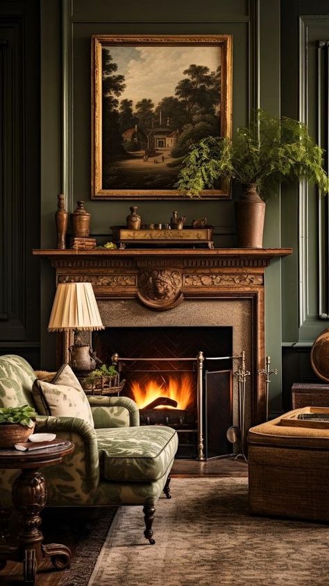 All time seasons..... Southern Interior, Traditional Living, Traditional Living Room, Green Rooms, Decoration Inspiration, A Living Room, A Fire, Living Room Inspiration, Interior Designer