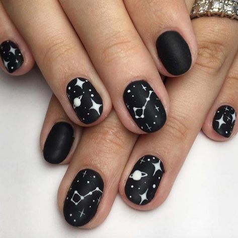 Pretty Polished: How to Master Astrology-Inspired Nail Art | Brit + Co Constellation Nail Art, Zodiac Nails, Black And White Nail, Cute Short Nails, Cute Nail Art Designs, Short Nails Art, Cute Gel Nails, White Nail, Popular Nails