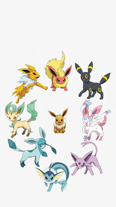 Evee Pokemon Drawing, Eeveelution Drawing, Eeveelutions Drawings, Eevee Evolutions Art, Pokemon Evee Evolution, Cute Eeveelutions, Eeveelutions Wallpaper, Lock Screen Collage, Evee Pokemon