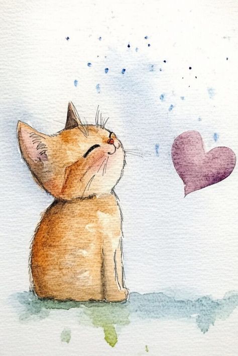 Watercolor cat illustration painting