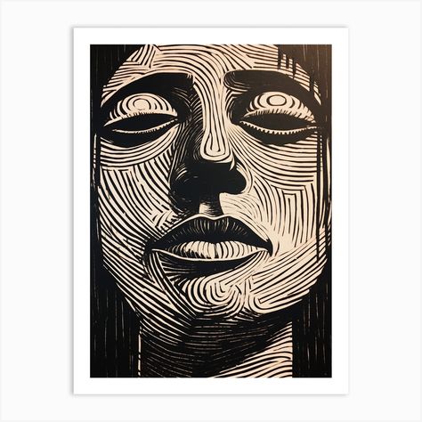 Fine art print using water-based inks on sustainably sourced cotton mix archival paper. • Available in multiple sizes • Trimmed with a 2cm / 1" border for framing • Available framed in white, black, and oak wooden frames. Tags: PJ-5162-2697 Linocut Prints Portraits, Linocut Face, Lino Cut Ideas, Lino Cut Art, Linocut Portrait, Street Collage, Lino Print Artists, Fine Line Art, Weird Photography