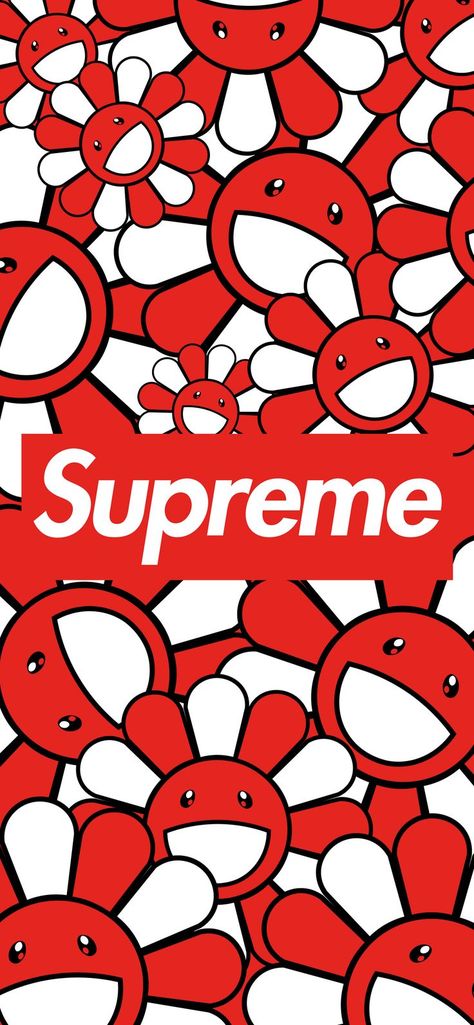 Kaws Wallpaper Red And Black, Klaws Hypebeast Wallpaper, Supreme Decor, Takashi Murakami Flower Wallpaper, Hype Beast Wallpaper, Takashi Murakami Wallpaper, Supreme Wallpaper Iphone, Murakami Wallpaper, Supreme Aesthetic