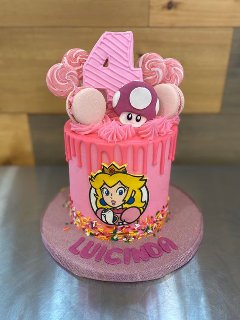 Mario Peach Birthday Cake, Peaches Birthday Cake Mario, Super Mario Birthday Party Cake Princess Peach, Princes Peach Cake Ideas, Super Mario Princess Birthday Party, Mario Bros Princess Peach Birthday, Princess Peach Cupcake Cake, Princess Peaches Party, Peach Birthday Party Mario