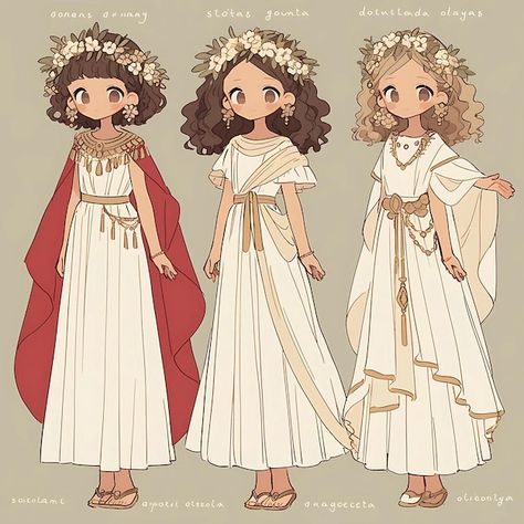 Greek Outfit Design, Greek Clothing Reference, Greek Clothing Drawing, Greek Goddess Outfit Drawing, Godess Outfits Greek Drawing, Greek Mythology Outfits, Greek Priestess Character Design, Greek Outfit, Ancient Greek Clothing