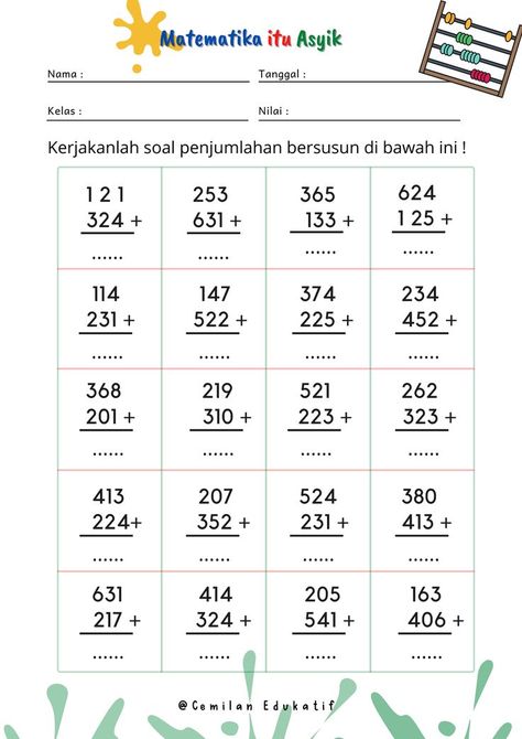 matematika, cahya507, cemilan edukatif. worksheet, lembar kegiatan, sekolah dasar, penjumlahan bersusun Puzzle Piece Template, Matematika Sd, Preposition Worksheets, Math Addition Worksheets, English Stories For Kids, Math Subtraction, Mathematics Worksheets, Addition And Subtraction Worksheets, Subtraction Worksheets