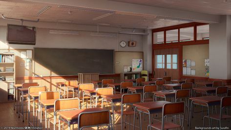 Japanese High School Architecture, Japanese Classroom, Japanese Neighborhood, Classroom Interior, Classroom Background, Japanese High School, Japan Music, School Cafeteria, High School Classroom