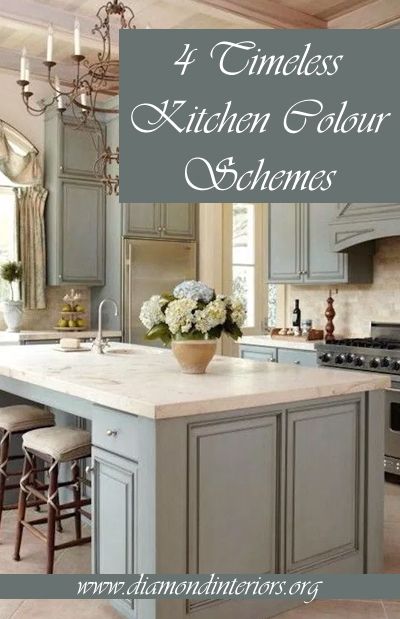 4 Timeless Kitchen Colour Schemes - DIAMOND INTERIORS Small Kitchen Colors, Kitchen Interior Inspiration, Modern Kitchen Colours, Timeless Kitchen Design, Kitchen Colour, Timeless Kitchen, Kitchen Colour Schemes, Kitchen Design Trends, French Country Kitchen