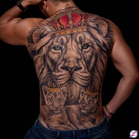 Lion Back Tattoo, Watercolour Tattoo Men, Aztec Tattoos Sleeve, Family Tattoos For Men, Animal Sleeve Tattoo, Piece Tattoo, Wolf Tattoo Sleeve, Lion Tattoos, Family Tattoo Designs