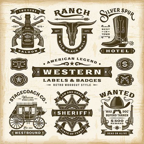 Western Logo Ideas, Old West Tattoo, Western Signage, Western Symbols, West Coast Logo, Western Branding, Decorative Symbols, Cowboy Logo, Western Logo