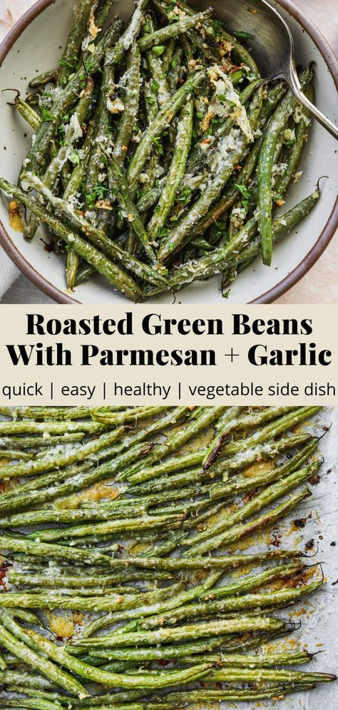 Oven-Roasted Green Beans With Garlic & Parmesan | Walder Wellness Parmesean Green Beans, Green Bean Recipes Oven, Roasted Green Beans With Parmesan, Roasted Fresh Green Beans, Parmesan Green Bean Recipes, Oven Green Beans, Parmesan Roasted Green Beans, Fresh Green Bean Recipes, Green Beans With Garlic