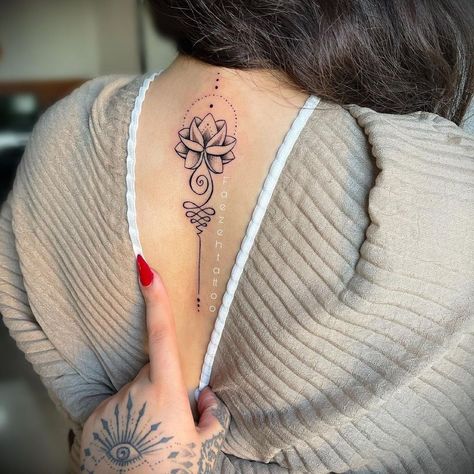 Back Lotus Tattoo Women, Lotus Tattoos For Women Back, Lotus Flower Tattoo Designs For Women Back, Lotus Flower Tattoo Women, Meaningful Lotus Tattoos For Women, Back Tattoos Lotus Flower, Tattoo Ideas Female Lotus Flower, Flower Tattoo Back Spine, Lotus Flower Back Tattoo For Women