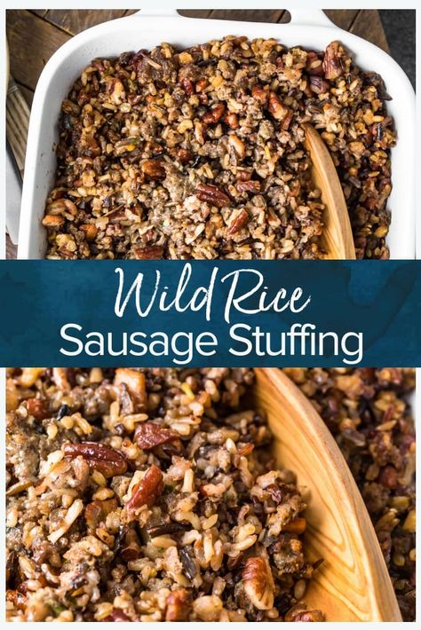 Wild Rice Stuffing Recipes, Rice Stuffing Recipes, Stuffing Sausage, Rice Recipes Side, Best Stuffing Recipe, Sausage Stuffing Recipe, Easy Gravy Recipe, Wild Rice Recipes, Rice Stuffing