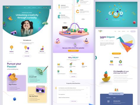 Crejo - Learning by Liquidink Design on Dribbble Kids Website Design, Landing Page Website, Flat Logo Design, Kids Web, Learning Sites, School Website, Kids Focus, Website Design Layout, Magazines For Kids