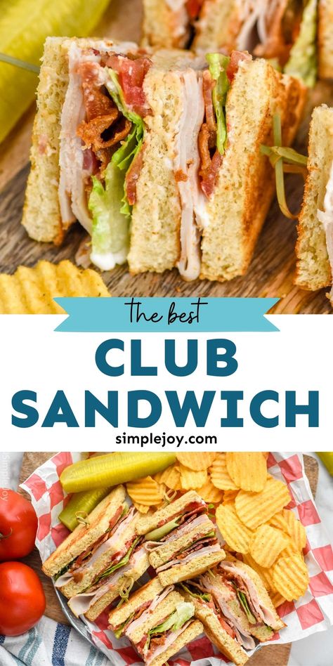 You just can't beat the classic Club Sandwich! This recipe is so easy to make, but will absolutely hit the spot! Ultimate Club Sandwich, Paninis, Club Sandwich For Party, American Club Sandwich, Easy Club Sandwich Recipes, Cali Club Sandwich, Turkey Bacon Club Sandwich, Hoagie Sandwiches Chicken, Homemade Club Sandwich