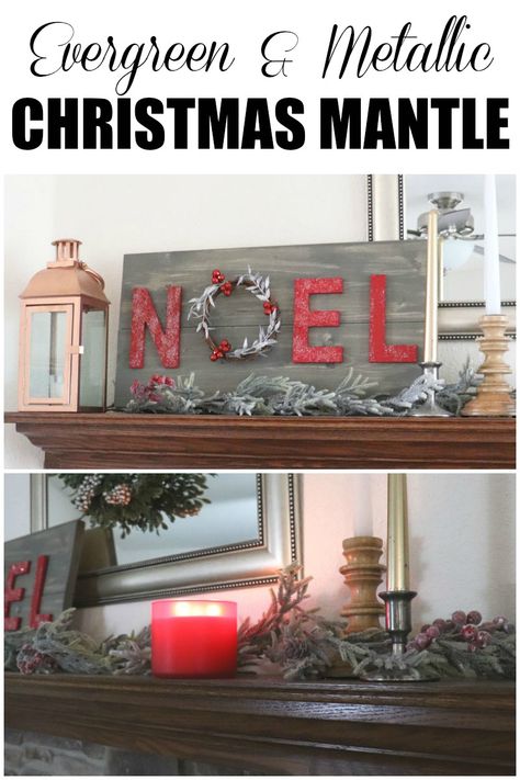 Create this rustic Evergreen and Metallic Christmas mantle with these tips.  Use natural evergreen and metal pieces to make a stunning Christmas mantle. #christmas #homedecor Natural Garland, Easy Diy Christmas Ornaments, Mantle Christmas, Popsicle Stick Christmas Crafts, Fun Winter Crafts, Winter Diy Crafts, Evergreen Christmas, Diy Crafts Christmas, Money Savvy