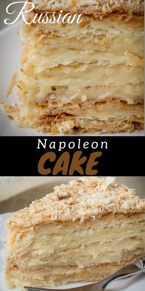 Russian Napoleon Cake, Napoleon Dessert, Puff Pastry Cake, Filling Cake, Puff Pastry Recipes Dessert, Napoleon Cake, Pastries Recipes Dessert, Russian Desserts, Kek Lapis