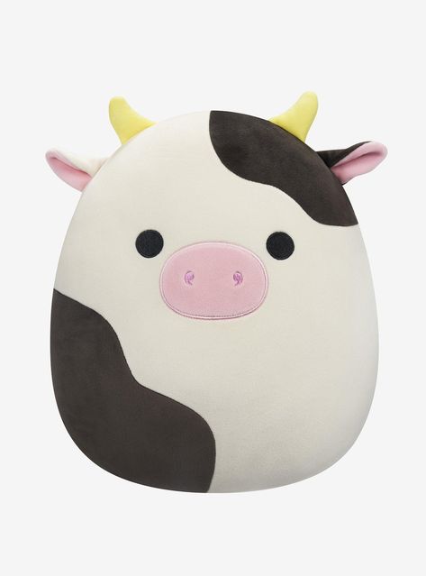 Squish time is playtime when you add Connor to your Squishmallows Squad!  12" tallPolyester Imported Squishmallow Collection, Cow Squishmallow, Cow Plush, Cow Colour, Black And White Cow, Cute Squishies, Bunny Suit, Blue Shark, Woody Toy Story