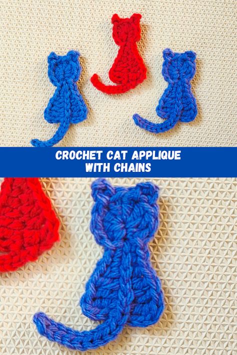 Raji's Craft Hobby: Crochet Cat Applique with Starting Chains Crochet Cat Earrings Pattern, Crochet Cat Earrings Free Pattern, Knitted Embellishments, Crochet Cat Wall Hanging, Crochet Cat Motif Pattern Free, Crochet Cat Motif, Crochet Cat Earrings, Crochet Cat Bookmarks Free Patterns, Easy Cat Crochet