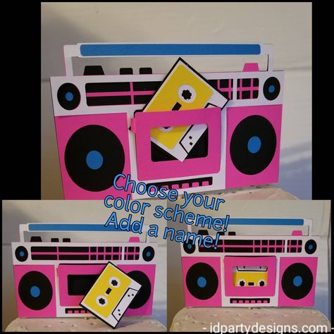 "Please message me for discount offer! Pricing is for a 6\" wide topper Tape is removable so you can place it as you see fit Banner and cupcake toppers also available Please note, name and age will be attached to the boombox unless you specify otherwise. Any color is available for name and age, if no color is specified, you will receive in yellow ALL ITEMS ARE SHIPPED PRIORITY MAIL NOT REGULAR MAIL, HENCE THE COST Priority mail includes tracking and INSURANCE" Boombox Decoration, Boombox Pinata, Diy Boom Box Prop, Boom Box Pinata, Boom Box Diy, Hip Hop Cake Topper, Boombox Cake Hip Hop, Hip Hop Birthday Cake, Decades Party