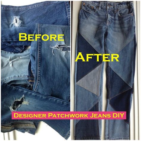 Designer Patchwork Jeans Remake: 8 Steps (with Pictures) Patchwork, Diy Patchwork Jeans, Patchwork Jeans Outfit, Jeans Skirt Outfit, Denim Patchwork Jeans, Remake Clothes, Diy Pants, Sewing Machine Needle, Hemma Diy