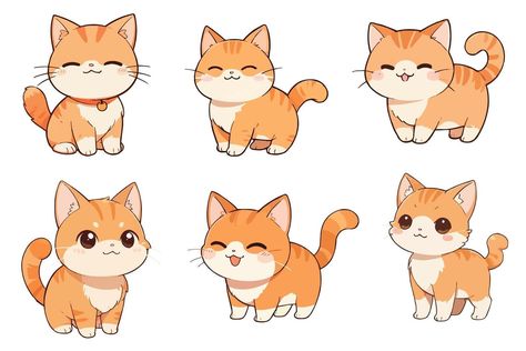 Cat Clipart Cute, Orange Cat Drawing Cute, Cat 3d Illustration, Cute Cat Art Kawaii, Chibi Cat Drawing, Cat Character Illustration, Orange Cat Illustration, Orange Cat Drawing, Orange Cat Cartoon