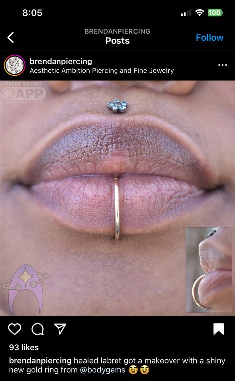 Lip Ring Black Women, Hoop Labret Piercing, Labret And Medusa Piercing, Medusa And Labret Piercing, Middle Lip Ring, Central Labret Piercing, Central Labret, Lip Ring Piercing, Labret Piercing Ring