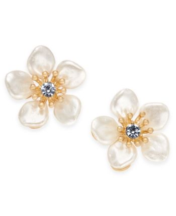 lonna & lilly Gold-Tone Crystal & Imitation Pearl Flower Stud Earrings - Tan/Beige Turquoise Flower Earrings, Lilly Flower, Flower Earrings Gold, Turquoise Flowers, Flower Stud Earrings, Flower Pendant Necklace, Flower Stud, Button Earrings, Pearl Flower