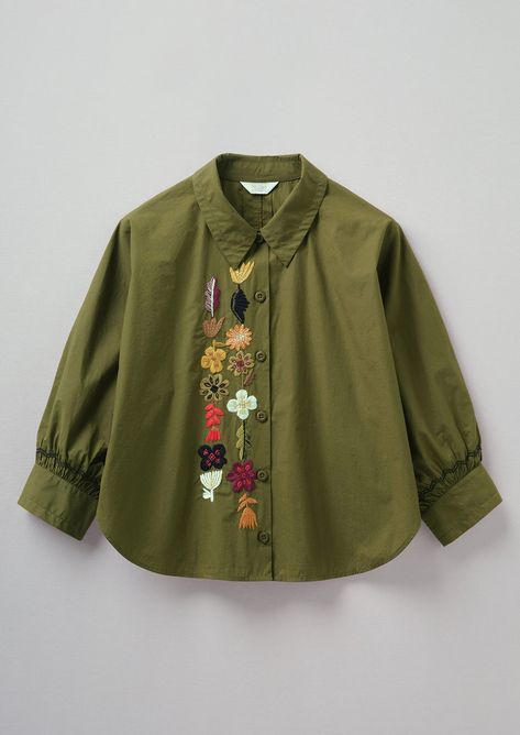 Olive Toast, Simple Clothing, Cotton Plant, Hand Embroidered Flowers, Pola Sulam, Wool Shirt, Shirt Embroidery, Summer 24, Cotton Shirts