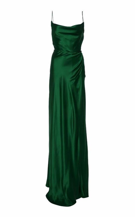 Long Green Silk Dress, Green Silk Dress Long, Green Satin Formal Dress, Green Silk Gown, Green Dress Aesthetic, Green Prom Dresses, Green Silk Dress, Prom Dress Inspo, Long Green Dress