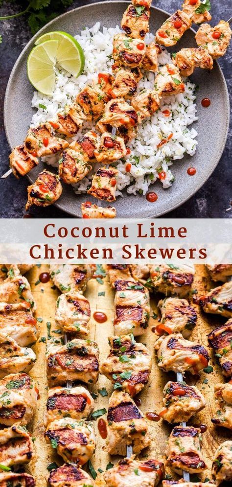 Coconut Lime Chicken, Chicken Skewer Recipe, Grilled Chicken Skewers, Greek Lemon Chicken, Skewer Recipes, Dinner Chicken, Healthy Grilling, Coconut Rice, Grilling Chicken Breast