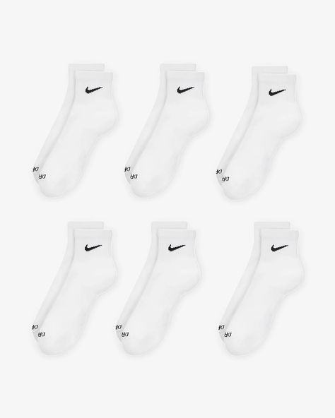 Nike Everyday Plus Cushioned Training Ankle Socks (6 Pairs). Nike.com Nike Socks, Nike Socks Aesthetic, Socks Over Leggings, Nike Ankle Socks, White Nike Socks, Socks Aesthetic, Bf Gifts, Trendy Fits, Thrifted Outfits