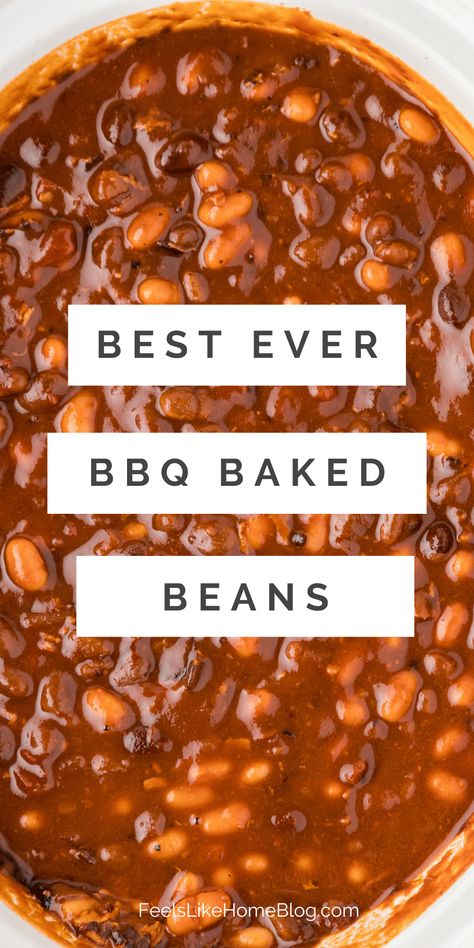 CrockPot BBQ Baked Beans with Bacon Plus Stovetop Instructions Quick Baked Beans Recipe, Baked Beans Recipe Crockpot, Crockpot Baked Beans, Beans Recipe Crockpot, Baked Beans From Scratch, Baked Beans Crock Pot, Starchy Sides, Slow Cooker Baked Beans, Baked Beans With Bacon