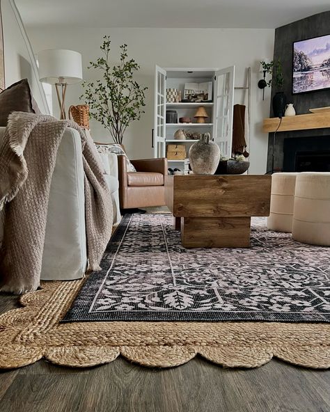 Swipe through to play “where’s the tripod” and check out my favorite budget friendly fall finds 🤎 (They’re really good this year 😉) Decided to go for the layered rug look and I’m loving the moody vibes but not sure if this one’s a keeper… thoughts? Comment FALL to get the links to my living room decor and fall finds sent to your DMs! Follow along for more affordable home decor finds and fall inspo! 🍂🤎 #rusticmodernmix #smalllivingroom #organicmoderndecor #layeredrugs #livingroomrugs #walma... Living Room Layered Rug Ideas, Double Layered Rugs In Living Room, Rug Styling Living Room, Rug Layered Over Jute, Layered Rugs Living Room Ideas, Rug Layering Bedroom, Layered Jute Rug Living Room, Layer Rugs Living Room, Layers Rugs