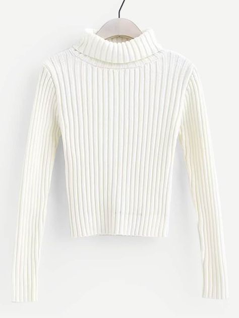 Plain Rib Knit High Neck Sweater -SheIn(Sheinside) Fashion Accessories, Trendy Sweaters, Stylish Sweaters, High Neck Sweater, Drop Shoulder, Neck Sweater, Rib Knit, Knitted Sweaters, High Neck