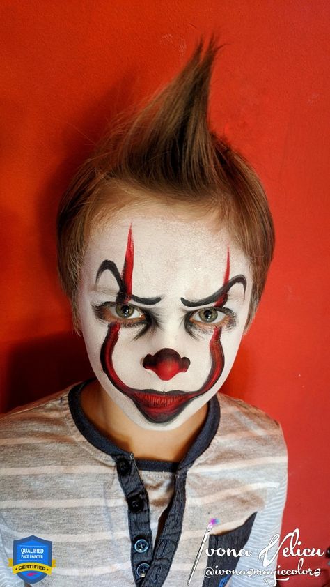 Scary Clown Make Up For Boys, Scary Kids Face Paint, Easy Clown Makeup For Kids Boys, Halloween Boy Face Paint, Clown Makeup Boys For Kids, Halloween Face Paint Boys, Kid Halloween Face Paint, Halloween Makeup Boys Kids, Kids Clown Face Paint