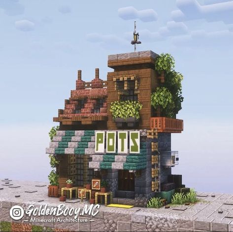 Minecraft Pottery Shop, Big Minecraft House, Big House Minecraft, Minecraft Towns, Minecraft Clock, Big Minecraft Houses, Minecraft Medieval House, Minecraft Town, Minecraft Shops