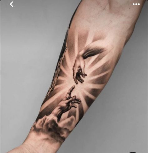 Halo Crown Tattoo, Heaven Tattoos Forearm, Top Forearm Tattoo For Men, Cool Sleeve Tattoos For Guys, Forearm Tattoo Men Sleeve Clouds, Natur Tattoo Arm, Dbz Tattoo, Tattoo Homme, Half Sleeve Tattoos Forearm