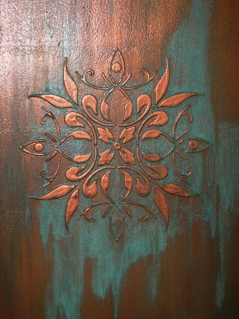 Raised plaster relief/copper patina Denver, Colorado, by Cindy Norris Plaster Relief, Faux Painting, Decoupage Art, Wall Texture, Plaster Art, Copper Patina, Stencil Art, Stencils Wall, Stencil Designs