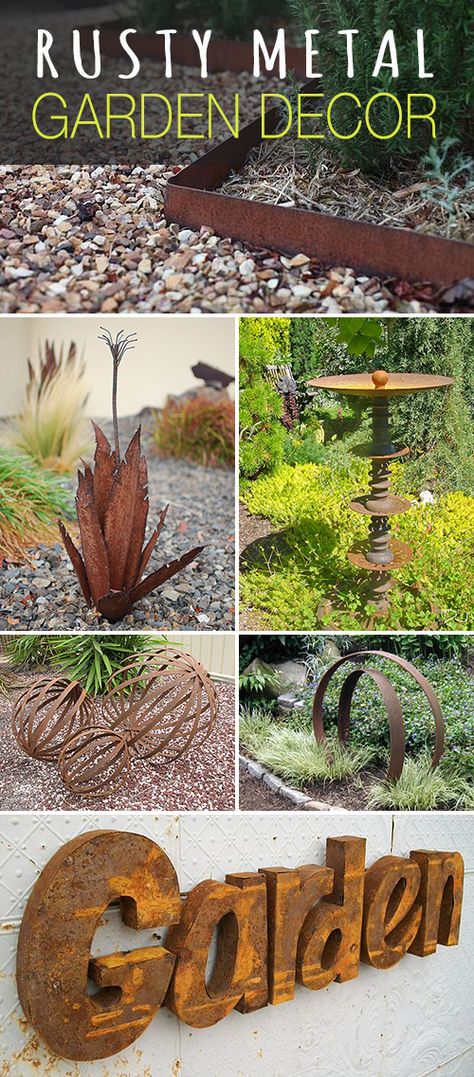 Rusty Metal Garden Decor! • Lots of great ideas and inspiration for dressing up your garden with rusted metal decor! #rustymetalgardendecor #gardendecor #metalgardendecor #gardendecorations #gardening Rusty Garden Art, Rusty Garden, Unique Garden Art, Garden Junk, Metal Yard Art, Most Beautiful Gardens, Metal Garden Art, Garden Art Sculptures Diy, Rusted Metal