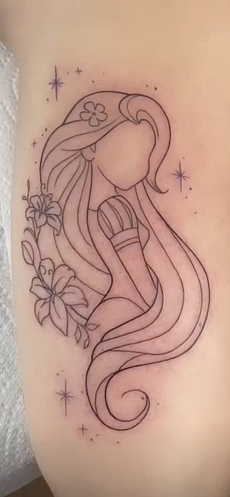 Tangled Flower Back Tattoo, Cute Tangled Drawings, Disney Tattoo Ideas For Women, Pascal Tattoo Disney, Tattoo Ideas Rapunzel, Disney Tattoos Tangled, Rapunzel Inspired Tattoos, Inside Out Tattoo Disney, Disney Tattoos Small Simple