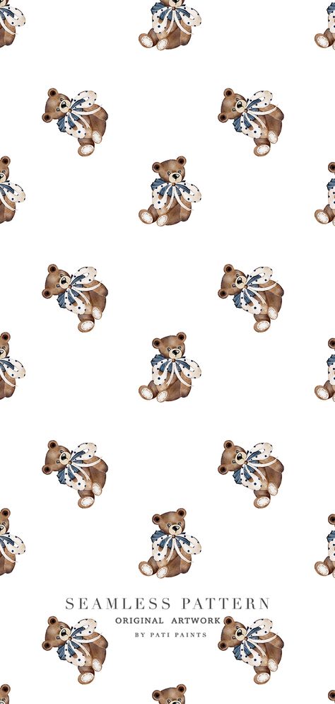 Watercolor Nursery Seamless pattern with cute teddy bear in white background Vintage Bear Wallpaper, Bear Vintage Wallpaper, Blue Teddy Bear Wallpaper, Wallpaper Backgrounds Teddy Bear, Teddy Bear Wallpaper Nursery, Teddy Bear Nursery Theme, Vintage Teddy Bear Illustration, Bear Nursery Theme, Teddy Bear Illustration