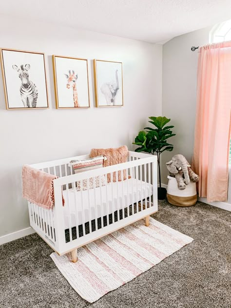 Pink Safari Nursery Room Decor, Pastel Jungle Nursery, Girl Nursery Bedding Sets, Nursery Color Scheme Neutral, Blush Safari Animal Nursery, Animal Nursery Pink, Nursery Ideas Animals Safari Theme, Floral Safari Nursery, Pink Nursery Theme