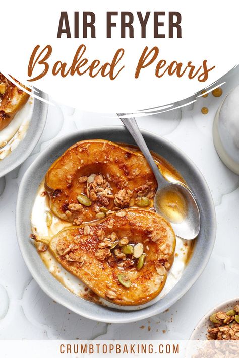 Airfryer Pear Recipes, Air Fryer Baked Pears, Air Fryer Pear Recipes, Healthy Baked Pears Recipe, Air Fry Pears, Pears In Air Fryer, Pear Air Fryer, Air Fried Pears, Air Fryer Pears